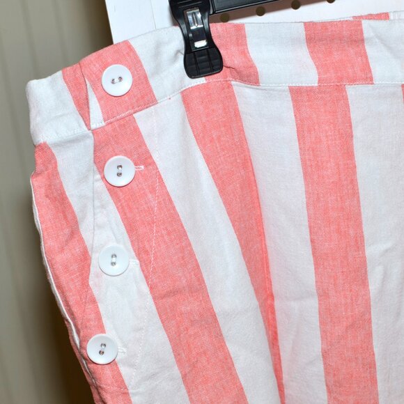 Plus Size 26/28W Cato Wide Leg Cropped Linen Coral Striped Beach Pants NWT - Picture 5 of 11